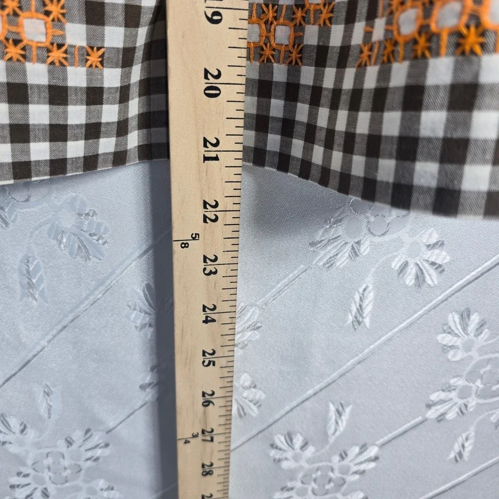 Vtg‎ Brown Gingham Half Apron Checkered Embroidery Pocket Granny Cottage Retro